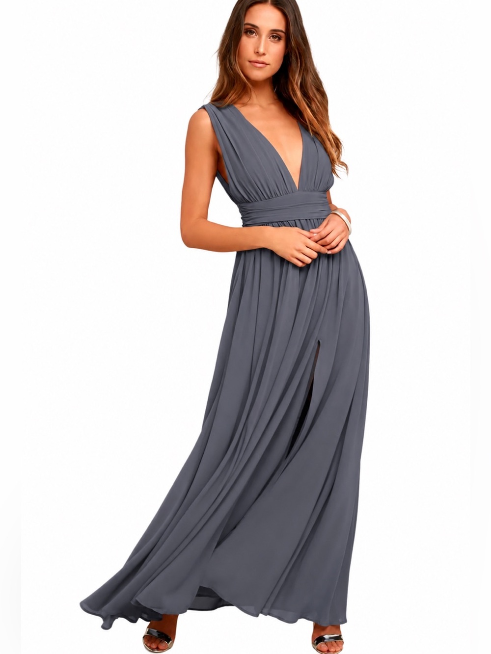 LuLu’s Heavenly Hues Denim Blue Maxi Dress V-Neck Formal Gown - Size XL NWT